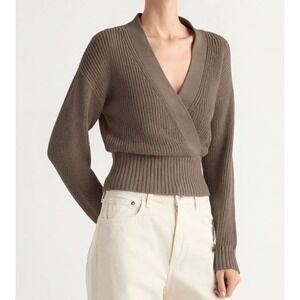 Modern Citizen Maren Cropped V-Neck Sweater In Heather Brown Size Medium